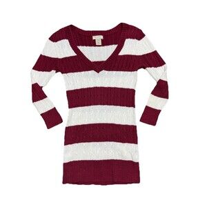 Vintage Y2K Arizona Jean Co 3/4 Sleeve Stripe Sweater Teen Size L Cyber Twee